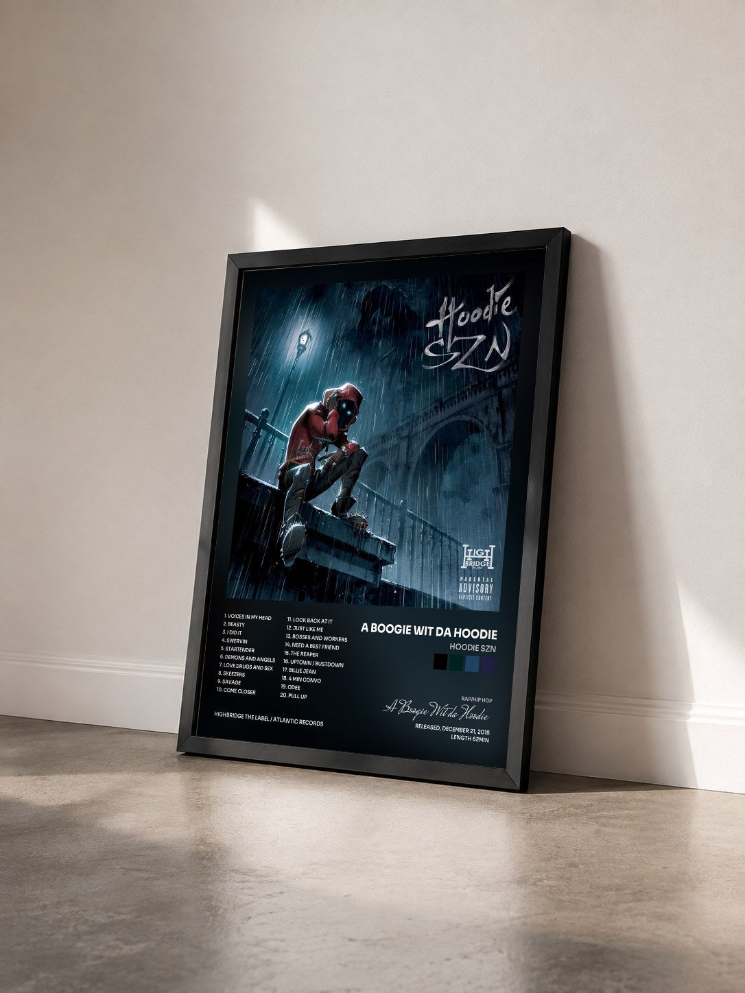 #noir Hoodie SZN by A Boogie Wit da Hoodie as a framed art print seen at an angle, black frame