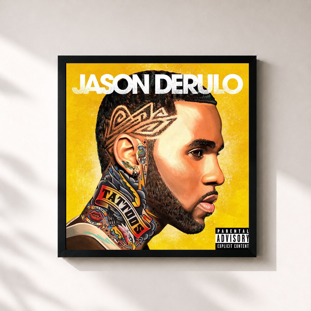 #noir Tableau carré de l'album Tattoos de Jason Derulo, cadre noir 32x32 cm
