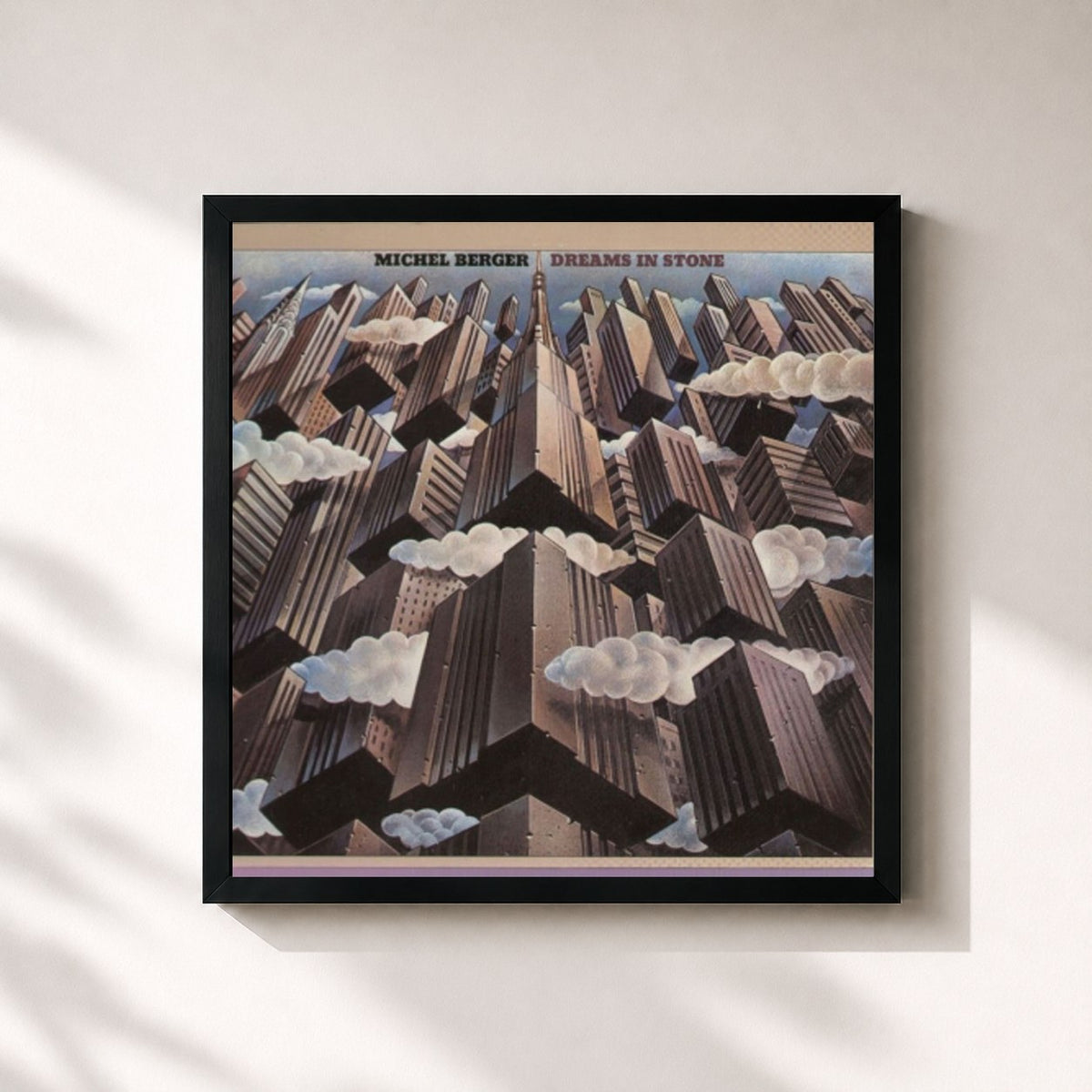 #noir Tableau carré de l'album Dreams in Stone (Remasterisé en 2002) de Michel Berger, cadre noir 32x32 cm