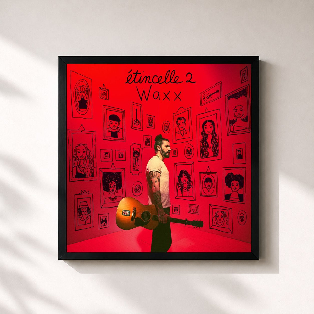 #noir Tableau carré de l'album Étincelle 2 de Waxx, cadre noir 32x32 cm