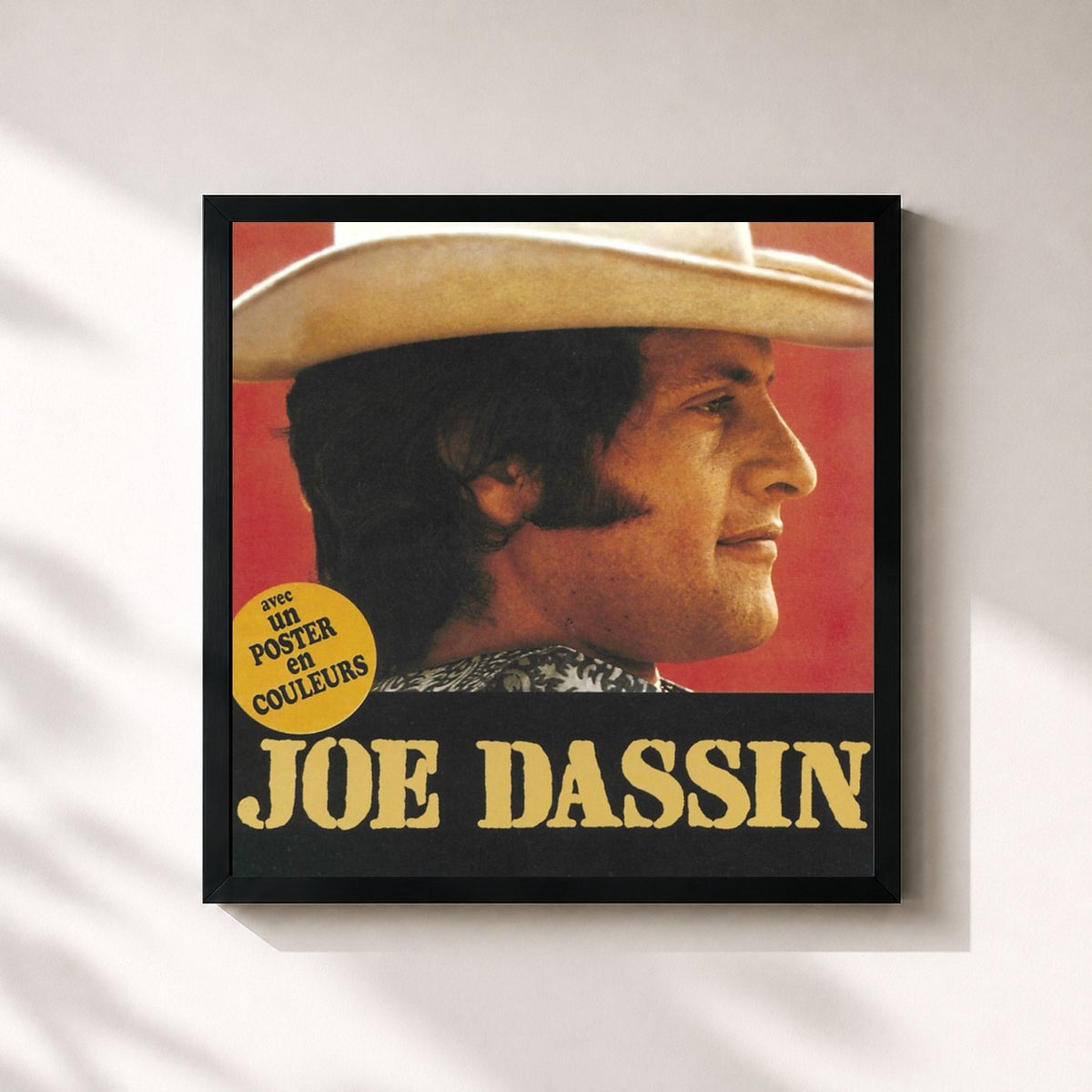 #noir Tableau carré de l'album Elle Était Oh... de Joe Dassin, cadre noir 32x32 cm