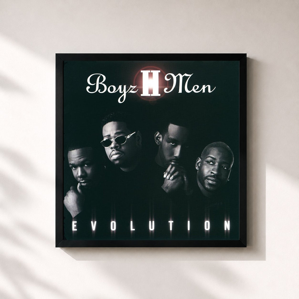 #noir Tableau carré de l'album Evolution de Boyz II Men, cadre noir 32x32 cm