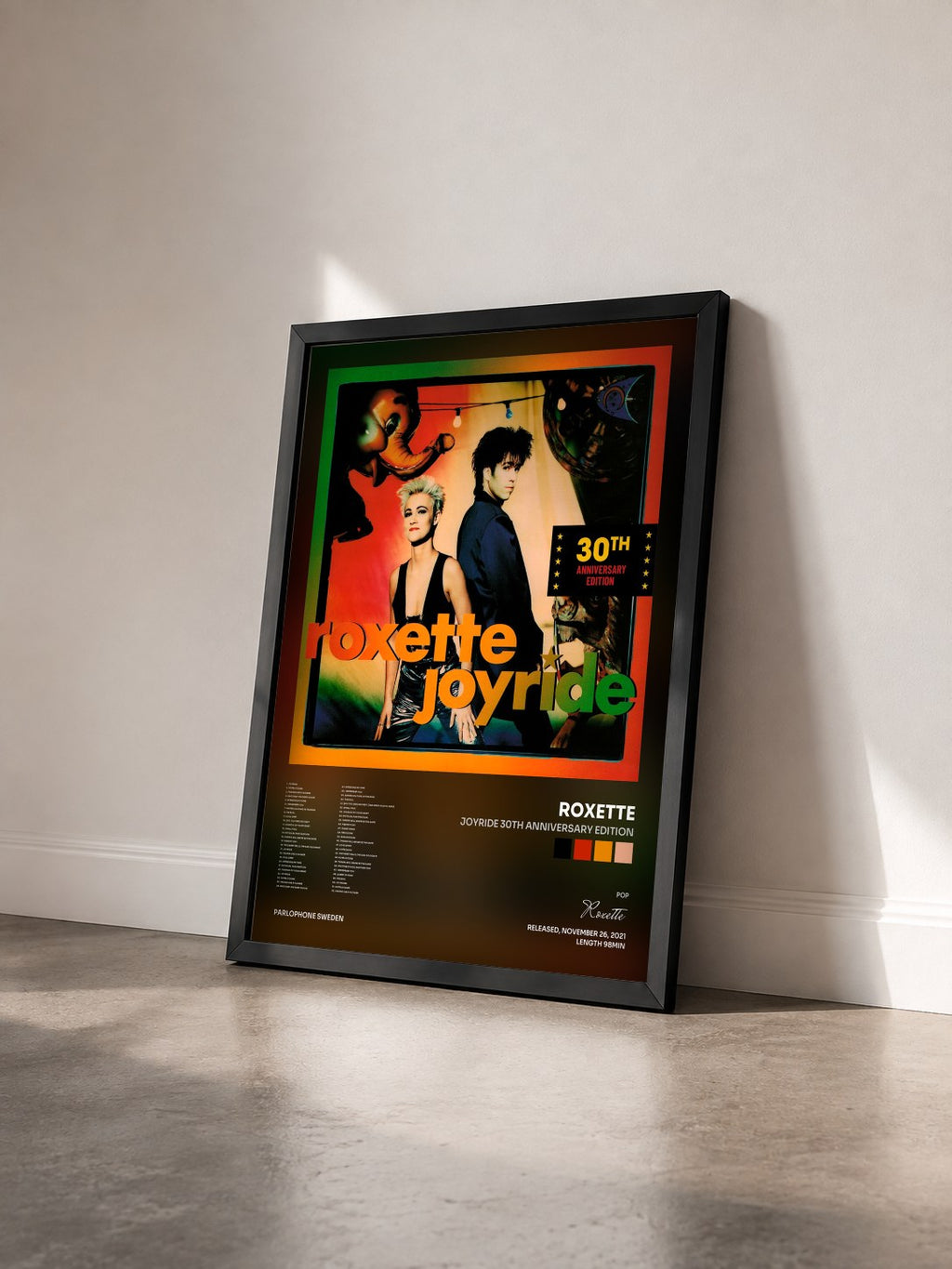 #noir Joyride 30th Anniversary Edition di Roxette in stampa incorniciata vista di tre quarti, cornice nera