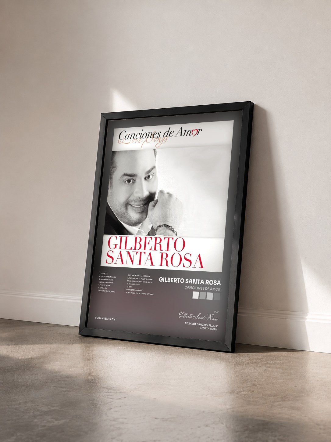 #noir Tableau de l'album Canciones De Amor de Gilberto Santa Rosa vu de trois quarts, cadre noir