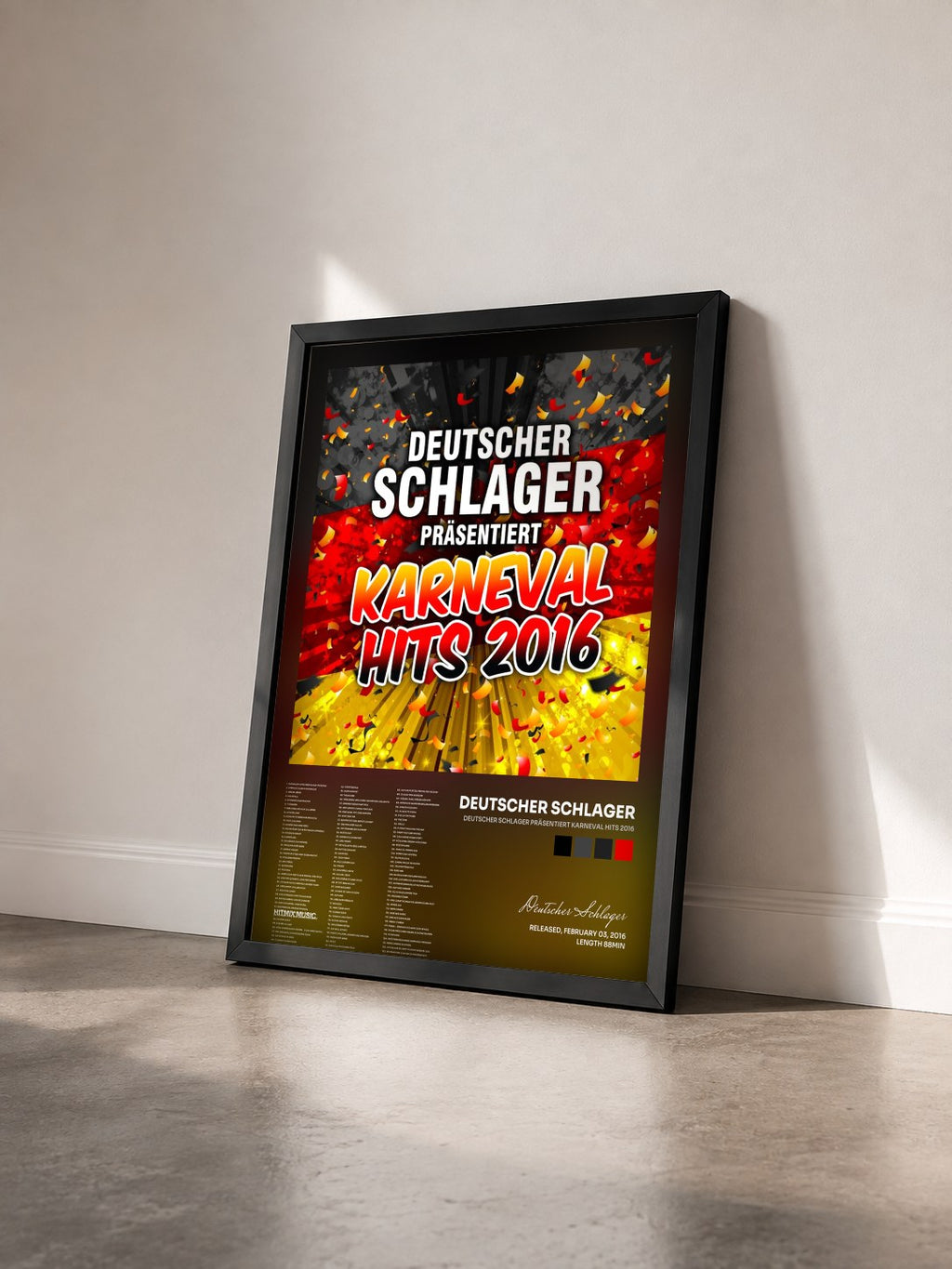 #noir Tableau de l'album Deutscher Schlager präsentiert Karneval Hits 2016 de Deutscher Schlager vu de trois quarts, cadre noir