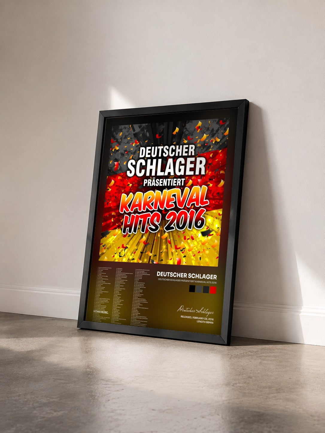 #noir Tableau de l'album Deutscher Schlager präsentiert Karneval Hits 2016 de Deutscher Schlager vu de trois quarts, cadre noir