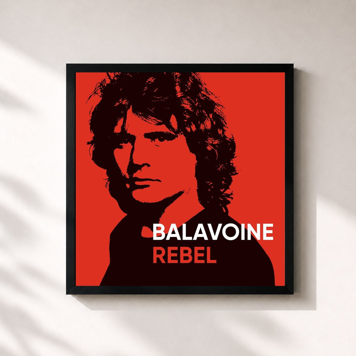 #noir Tableau carré de l'album Balavoine rebel de Daniel Balavoine, cadre noir 32x32 cm