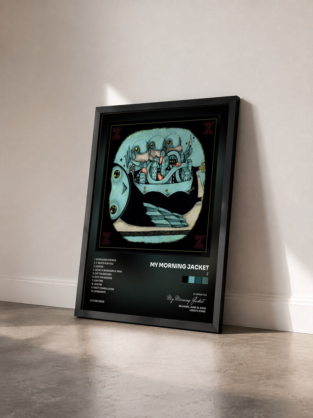 #noir Tableau de l'album Z de My Morning Jacket vu de trois quarts, cadre noir