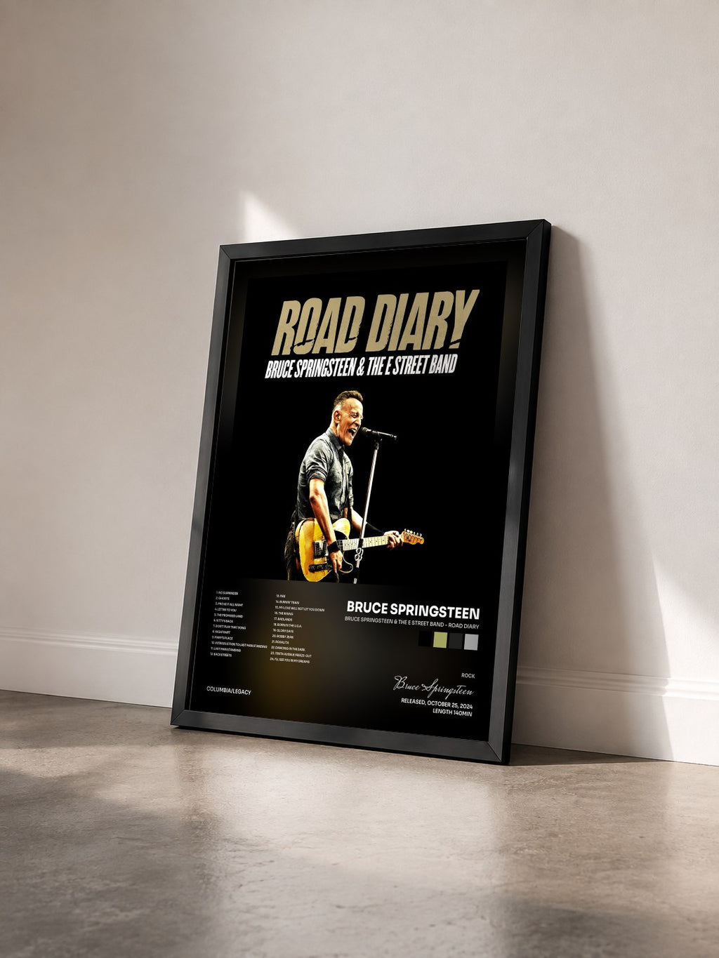 #noir Bruce Springsteen & The E Street Band - Road Diary by Bruce Springsteen as a framed art print seen at an angle, black frame