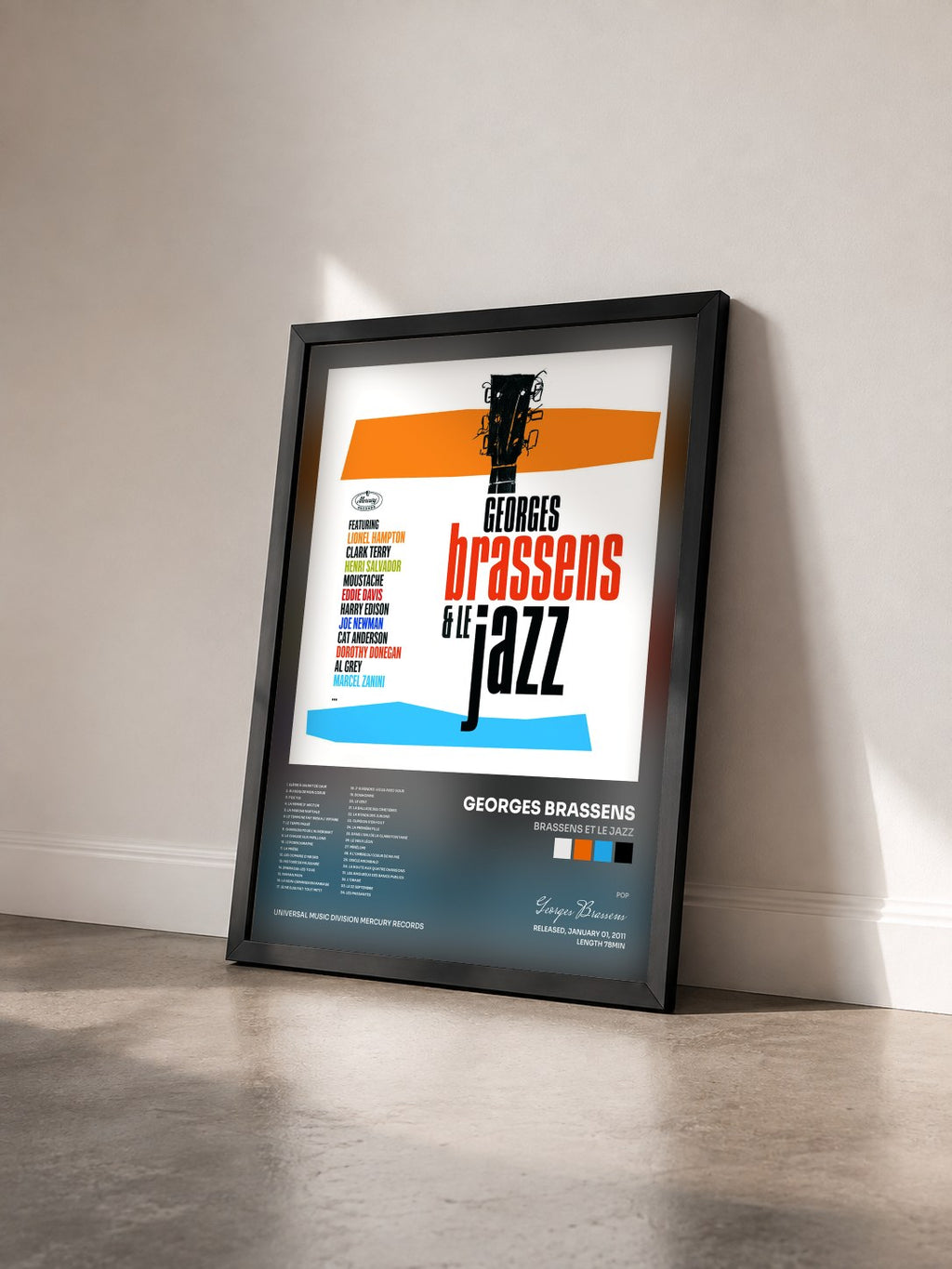 #noir Tableau de l'album Brassens Et Le Jazz de Georges Brassens vu de trois quarts, cadre noir