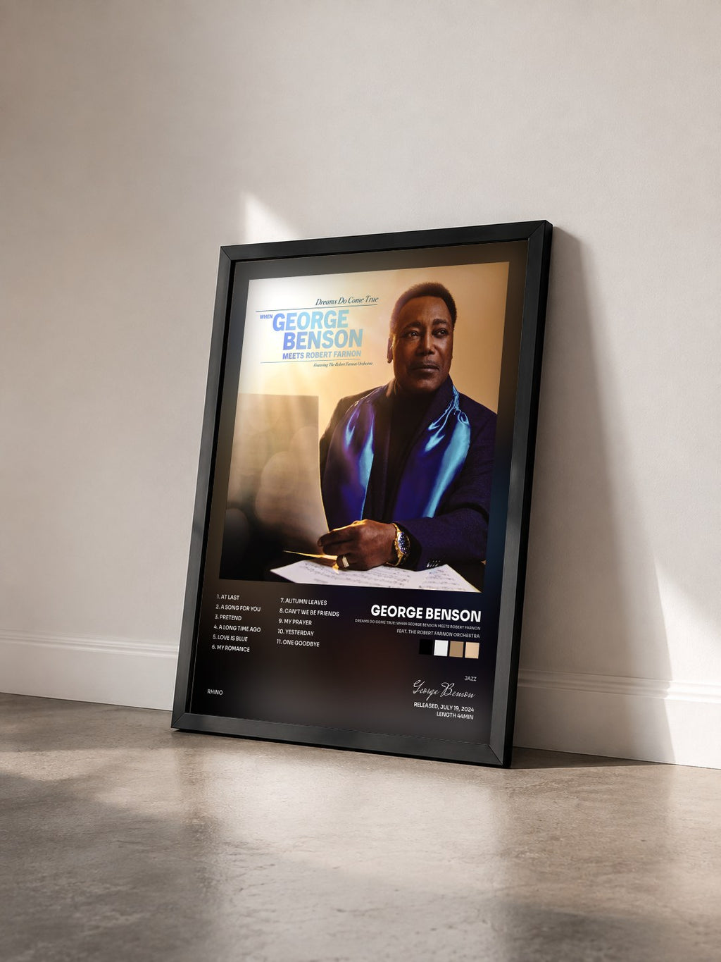 #noir Tableau de l'album Dreams Do Come True: When George Benson Meets Robert Farnon (feat. The Robert Farnon Orchestra) de George Benson vu de trois quarts, cadre noir