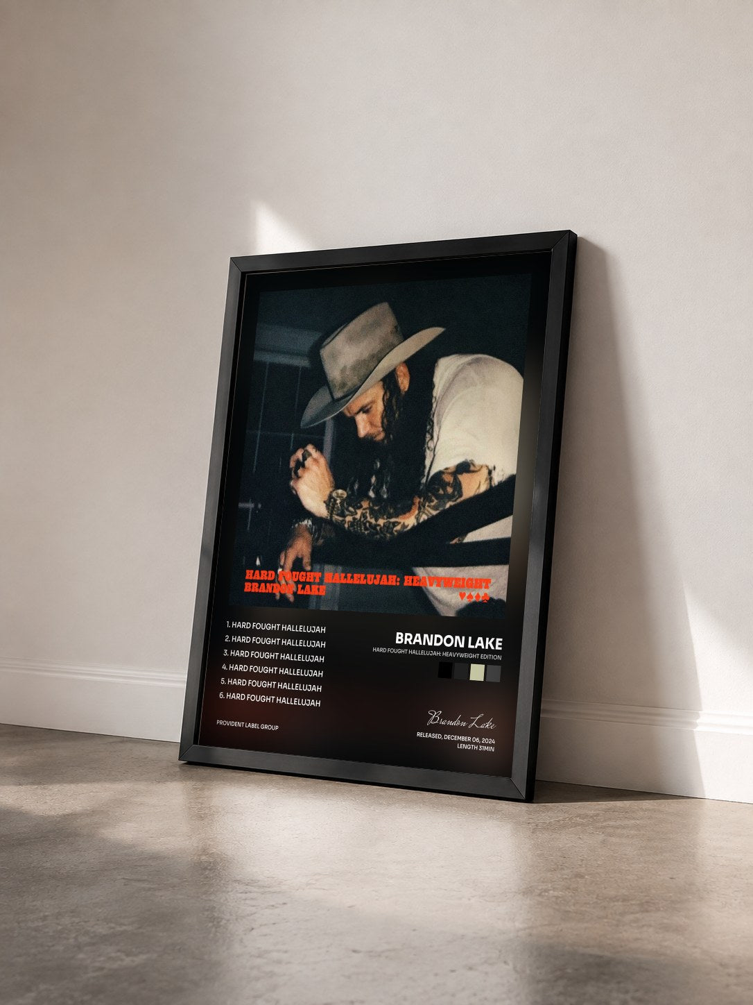 #noir Tableau de l'album Hard Fought Hallelujah: Heavyweight Edition de Brandon Lake vu de trois quarts, cadre noir