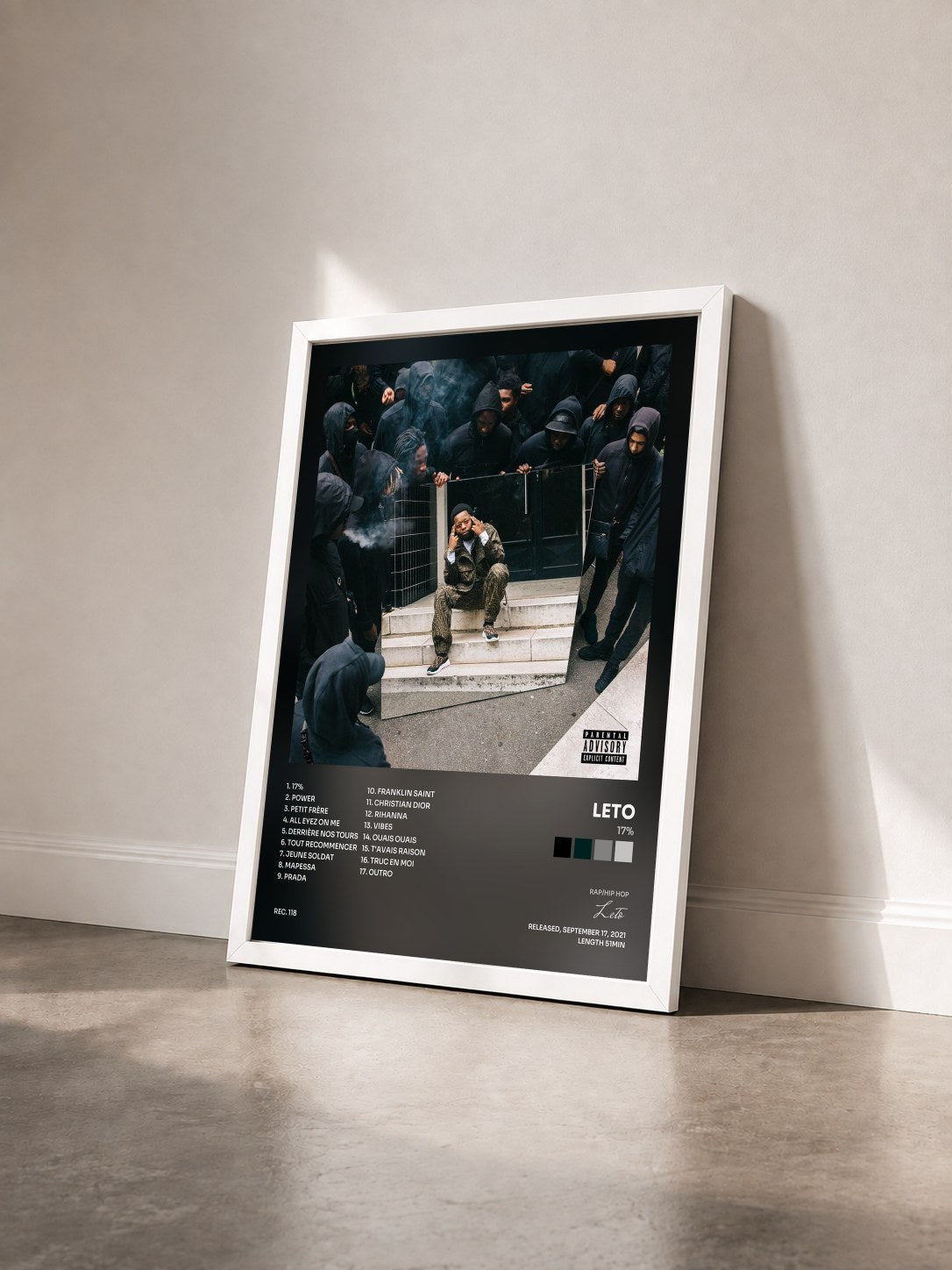 #blanc Tableau de l'album 17% de Leto vu de trois quarts, cadre blanc