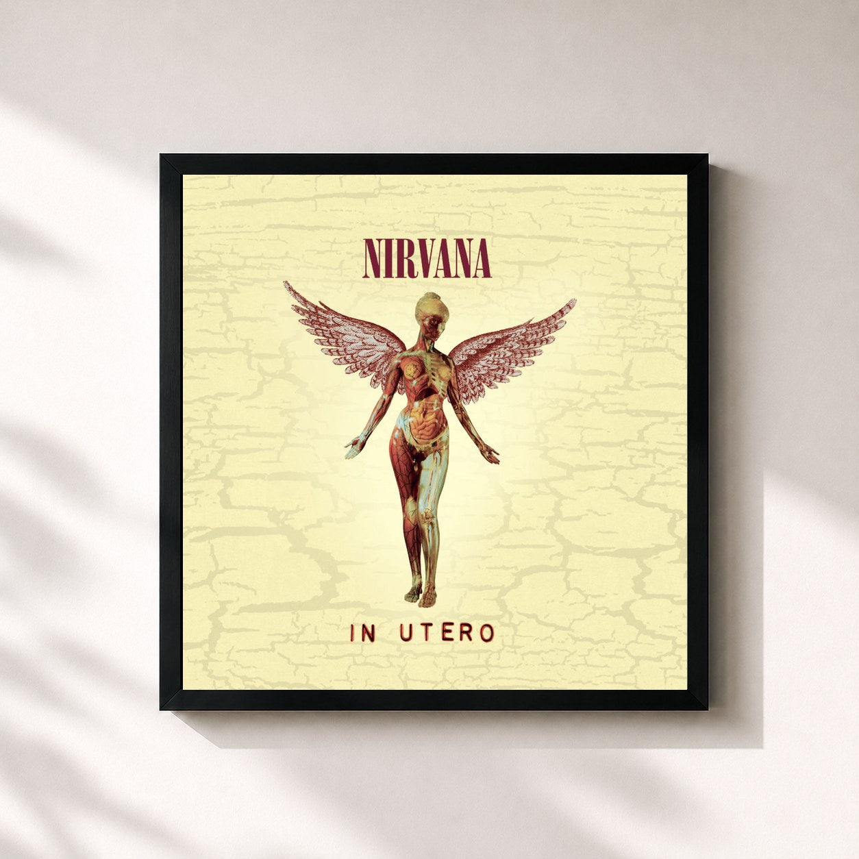 #noir Tableau carré de l'album In Utero de Nirvana, cadre noir 32x32 cm