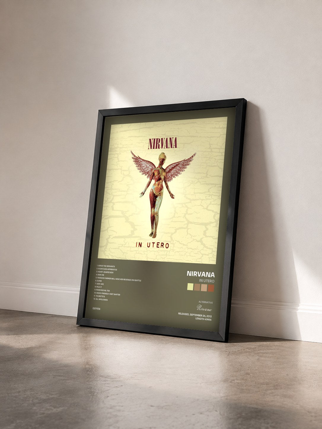 #noir Tableau de l'album In Utero de Nirvana vu de trois quarts, cadre noir