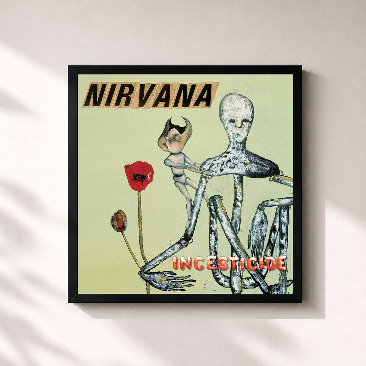 #noir Tableau carré de l'album Incesticide de Nirvana, cadre noir 32x32 cm