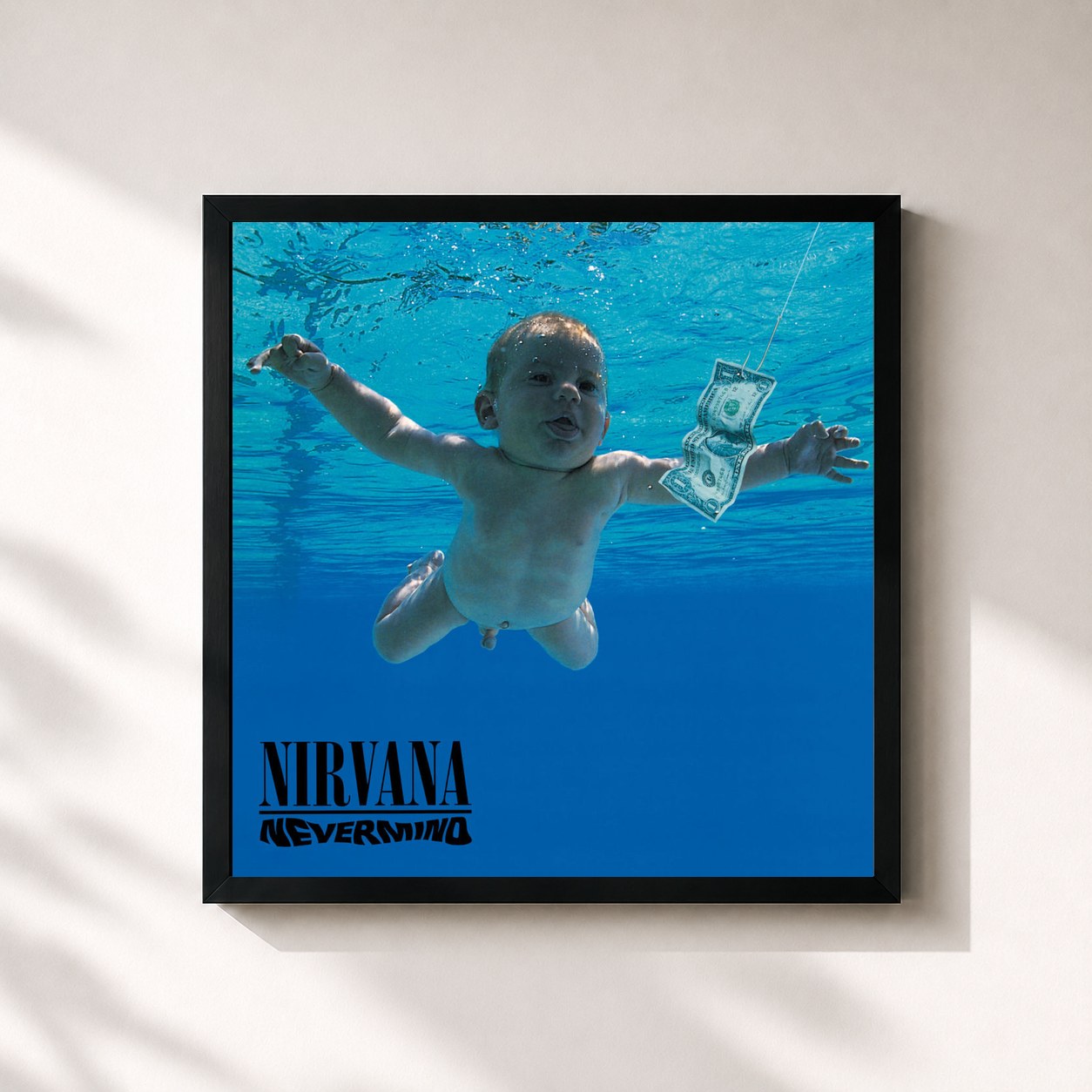 #noir Nevermind (Remastered) di Nirvana in stampa quadrata incorniciata, cornice nera 32x32 cm