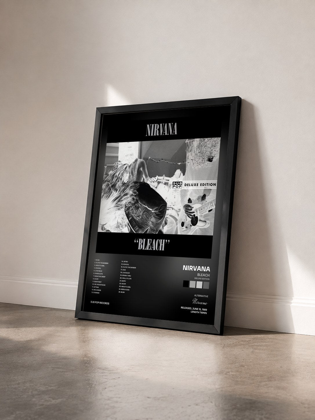 #noir Tableau de l'album Bleach (Deluxe Edition) de Nirvana vu de trois quarts, cadre noir
