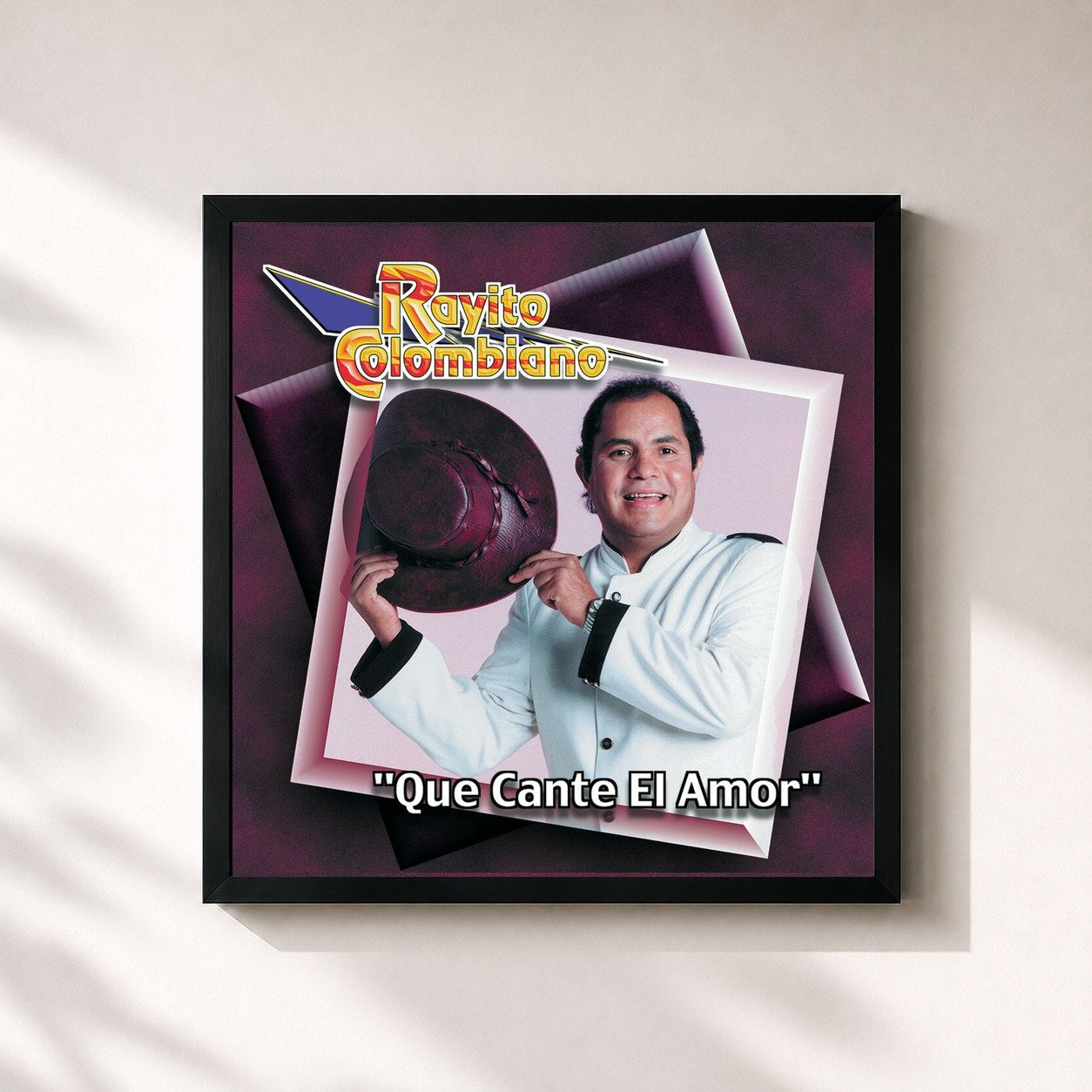 #noir Tableau carré de l'album Qué Cante El Amor de Rayito Colombiano, cadre noir 32x32 cm