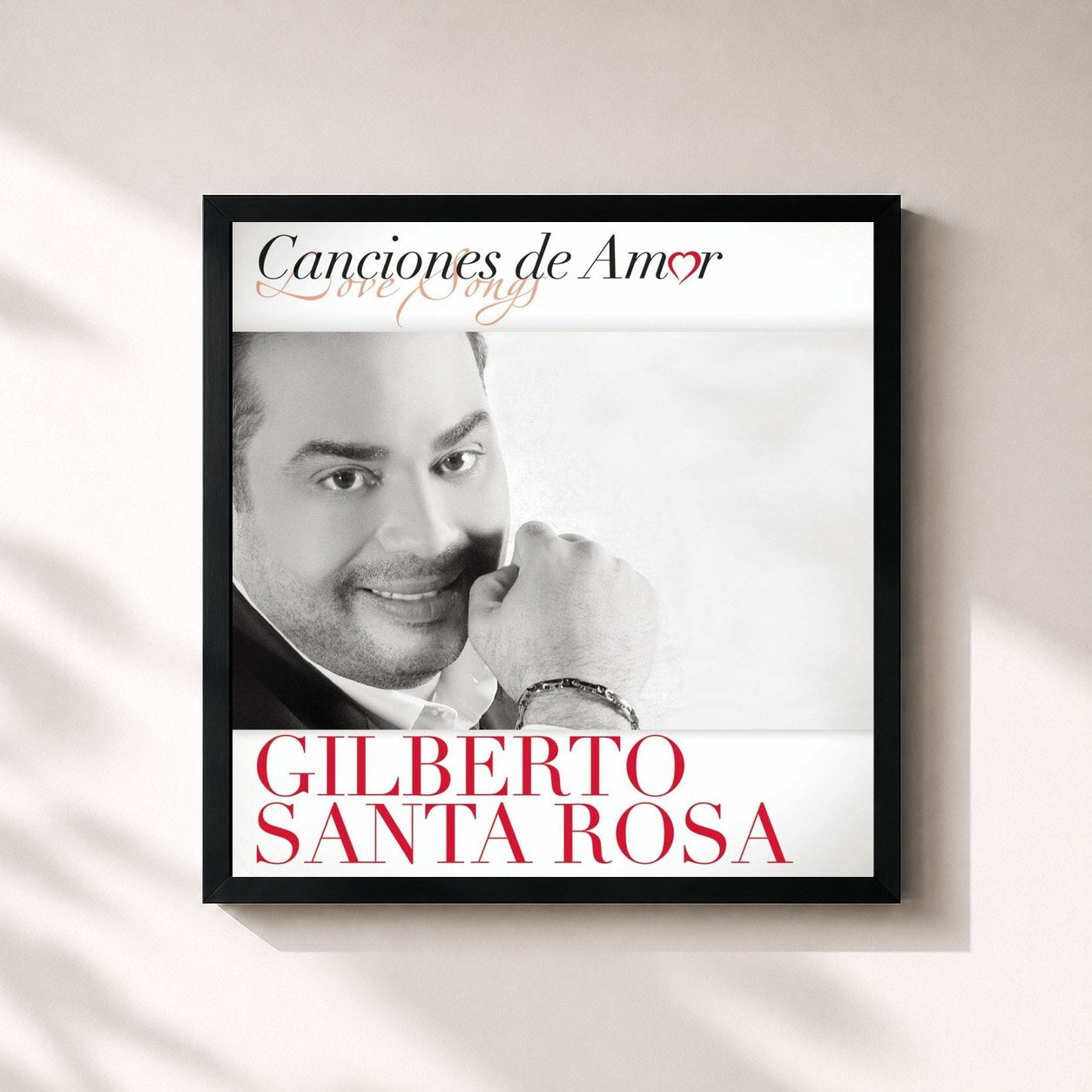#noir Tableau carré de l'album Canciones De Amor de Gilberto Santa Rosa, cadre noir 32x32 cm