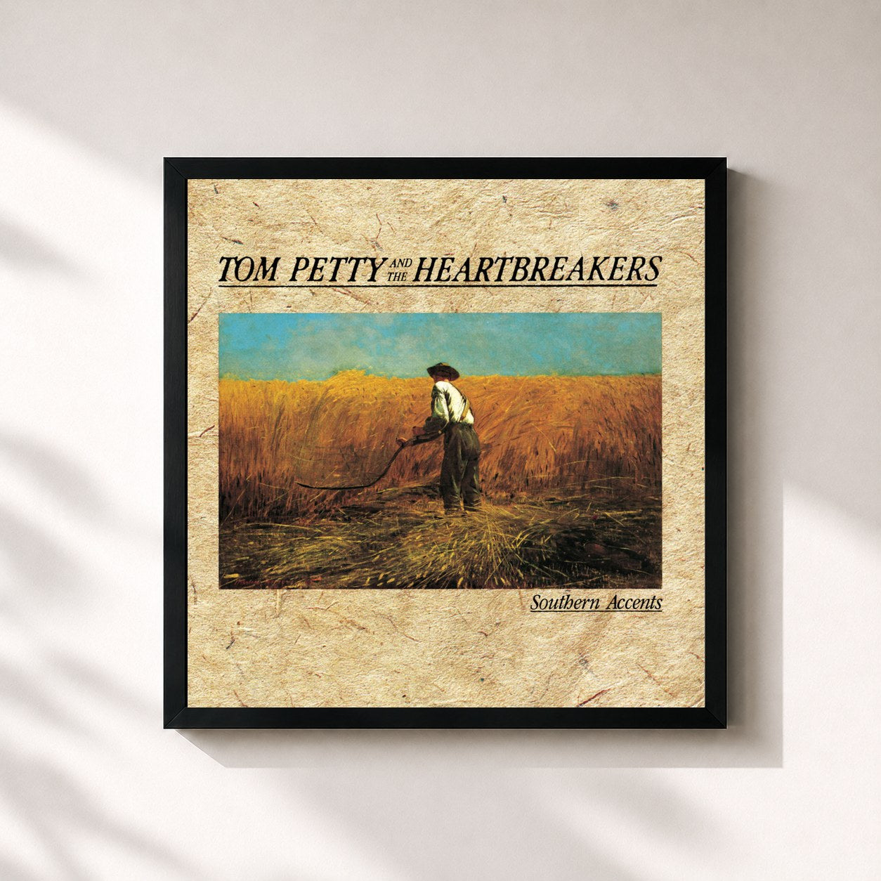 #noir Tableau carré de l'album Southern Accents de Tom Petty and the Heartbreakers, cadre noir 32x32 cm