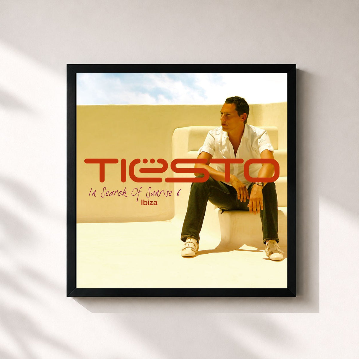 #noir Tableau carré de l'album In Search of Sunrise 6 (Ibiza) mixed by Tiësto de Tiësto, cadre noir 32x32 cm