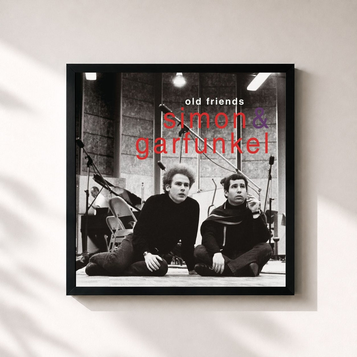 #noir Tableau carré de l'album Old Friends de Simon & Garfunkel, cadre noir 32x32 cm