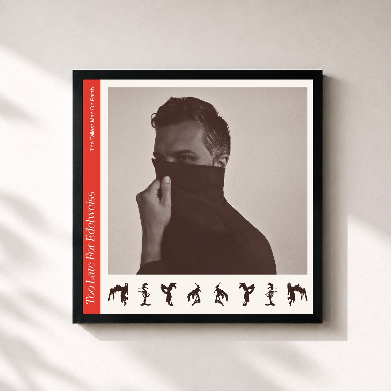 #noir Tableau carré de l'album Too Late for Edelweiss de The Tallest Man on Earth, cadre noir 32x32 cm