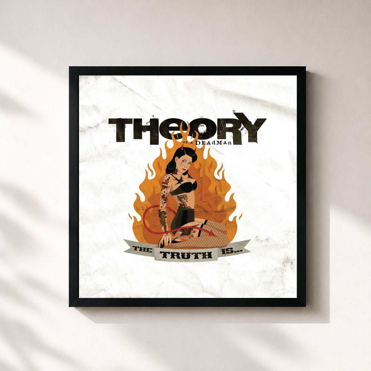 #noir Tableau carré de l'album The Truth Is... (Special Edition) de Theory of a Deadman, cadre noir 32x32 cm