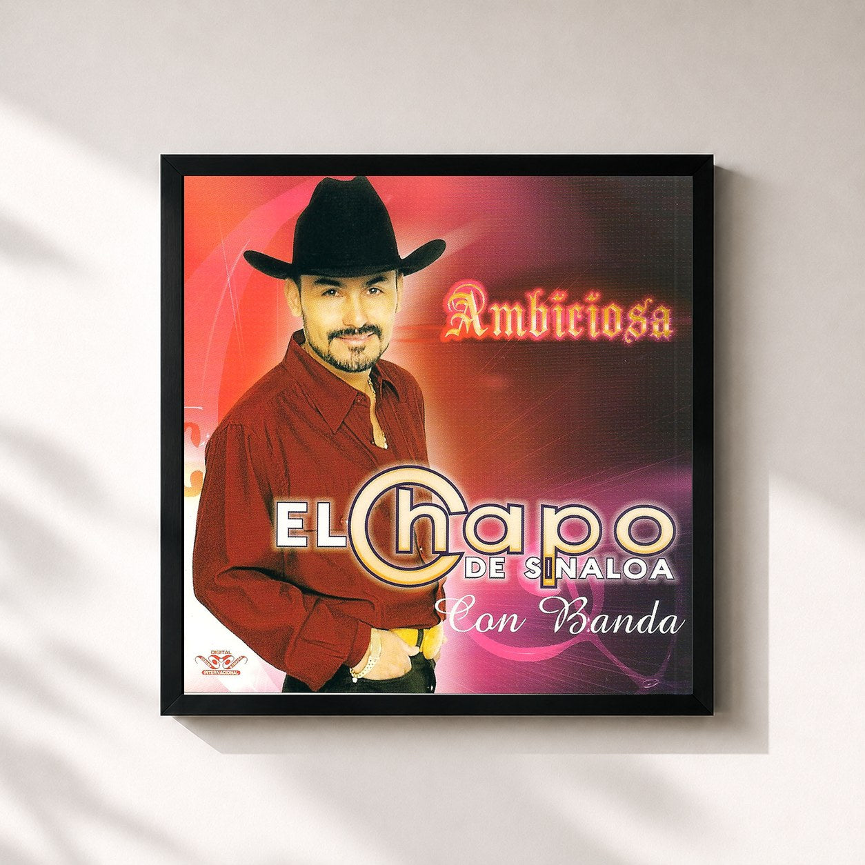 #noir Tableau carré de l'album Ambiciosa de El Chapo De Sinaloa, cadre noir 32x32 cm