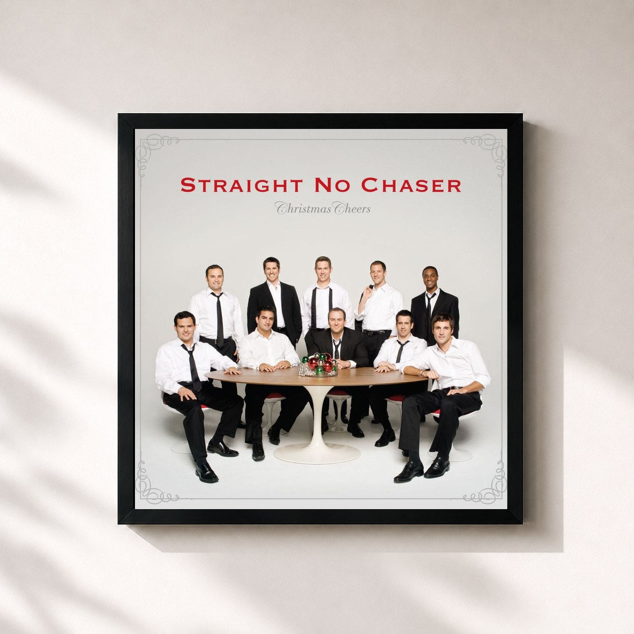 #noir Tableau carré de l'album Christmas Cheers de Straight No Chaser, cadre noir 32x32 cm
