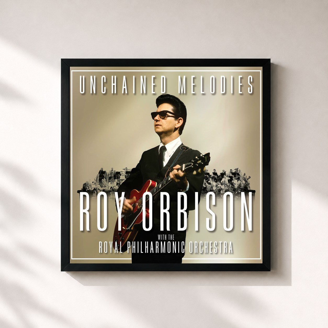#noir Tableau carré de l'album Unchained Melodies: Roy Orbison & The Royal Philharmonic Orchestra de Roy Orbison, cadre noir 32x32 cm