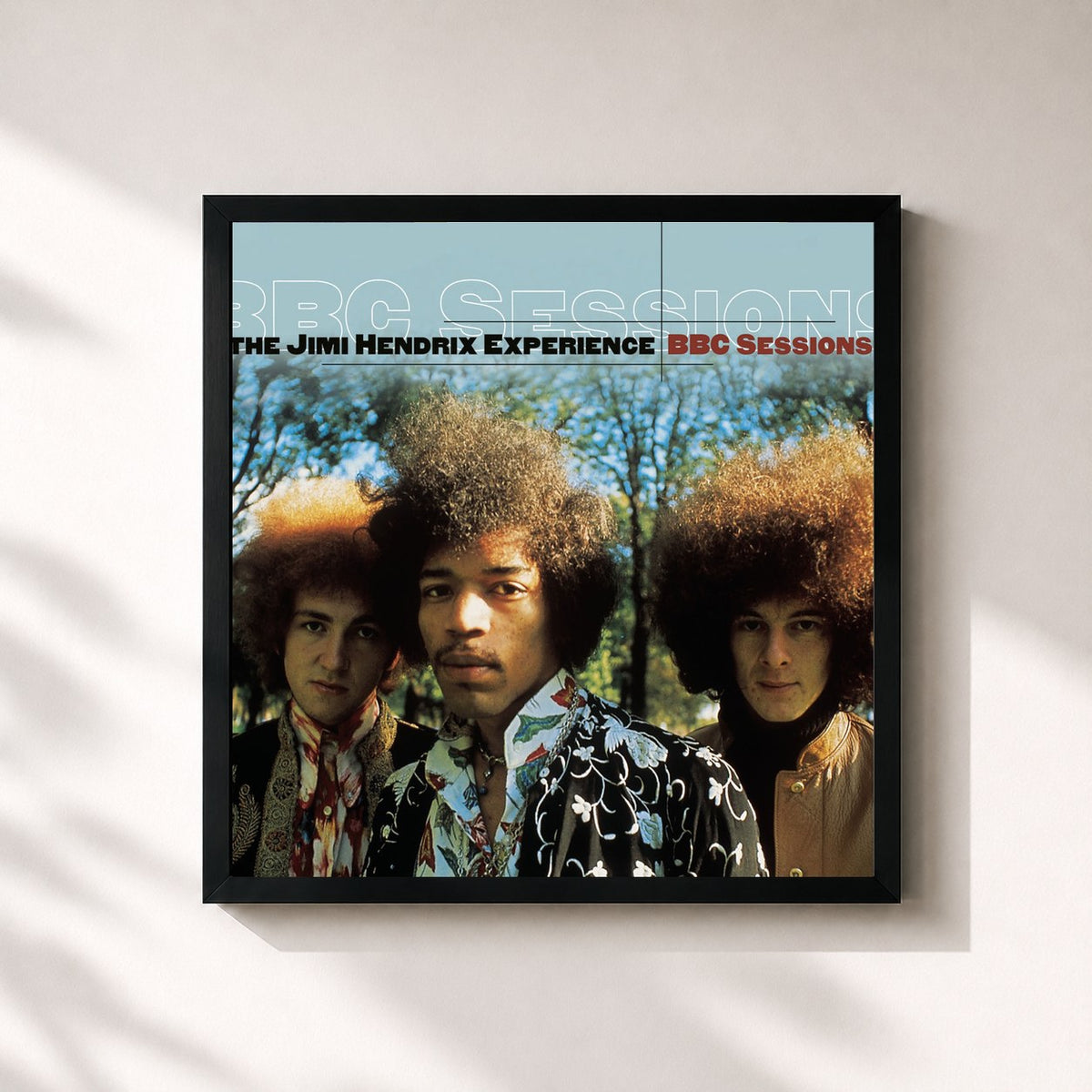 #noir Tableau carré de l'album BBC Sessions de Jimi Hendrix, cadre noir 32x32 cm