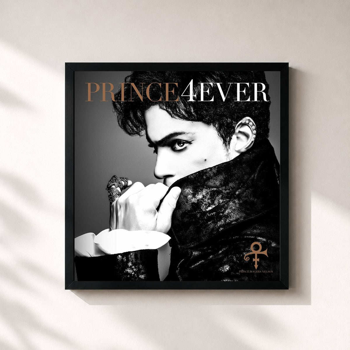 #noir Tableau carré de l'album 4Ever de Prince, cadre noir 32x32 cm