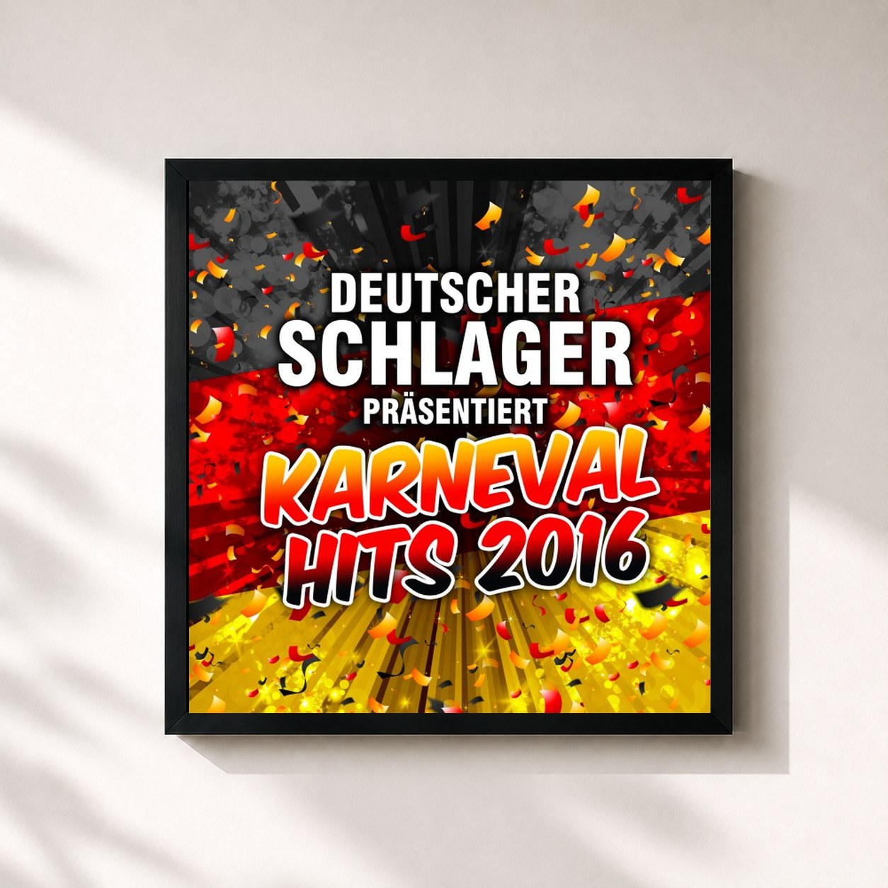 #noir Tableau carré de l'album Deutscher Schlager präsentiert Karneval Hits 2016 de Deutscher Schlager, cadre noir 32x32 cm