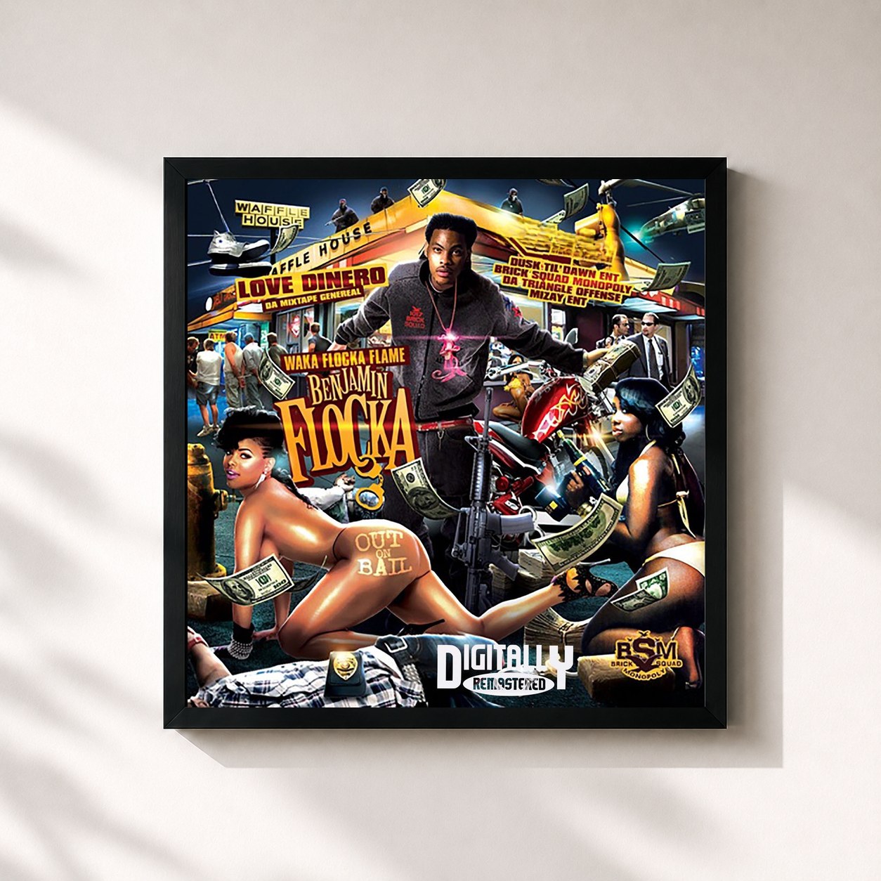 #noir Tableau carré de l'album Benjamin Flocka de Waka Flocka Flame, cadre noir 32x32 cm