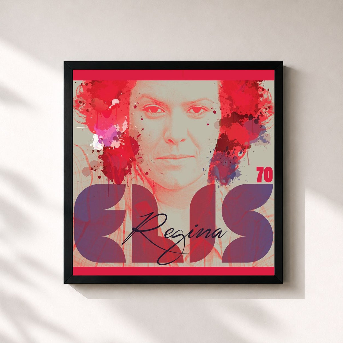 #noir Tableau carré de l'album Elis 70 Anos de Elis Regina, cadre noir 32x32 cm