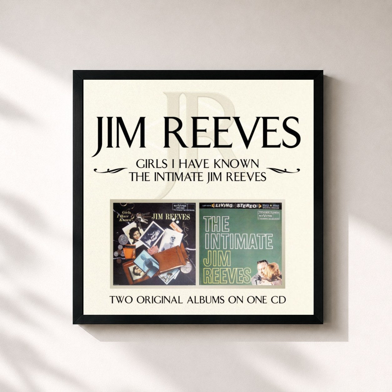 #noir Tableau carré de l'album Girls I Have Known/ The Intimate Jim Reeves de Jim Reeves, cadre noir 32x32 cm