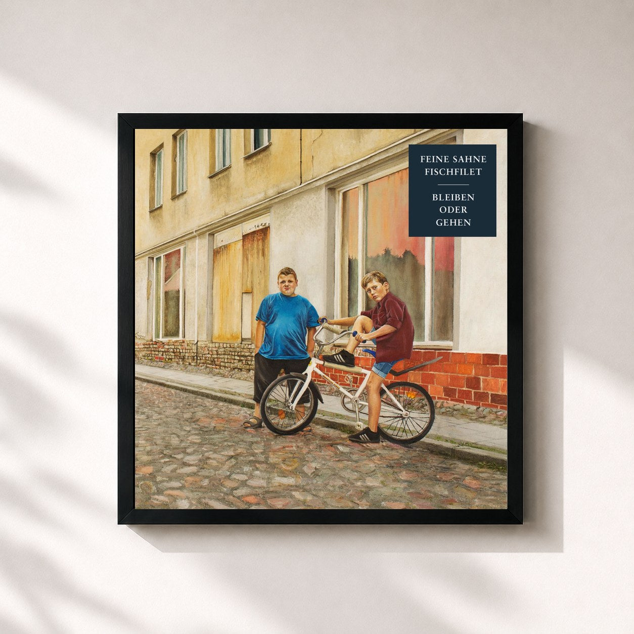 #noir Tableau carré de l'album Bleiben oder gehen de Feine Sahne Fischfilet, cadre noir 32x32 cm