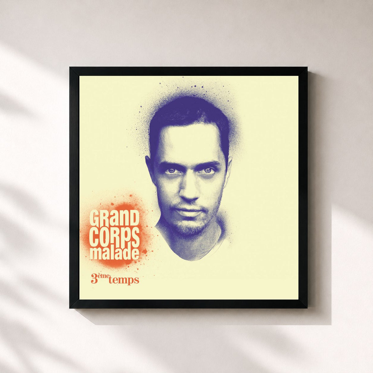 #noir Tableau carré de l'album 3ème temps de Grand Corps Malade, cadre noir 32x32 cm