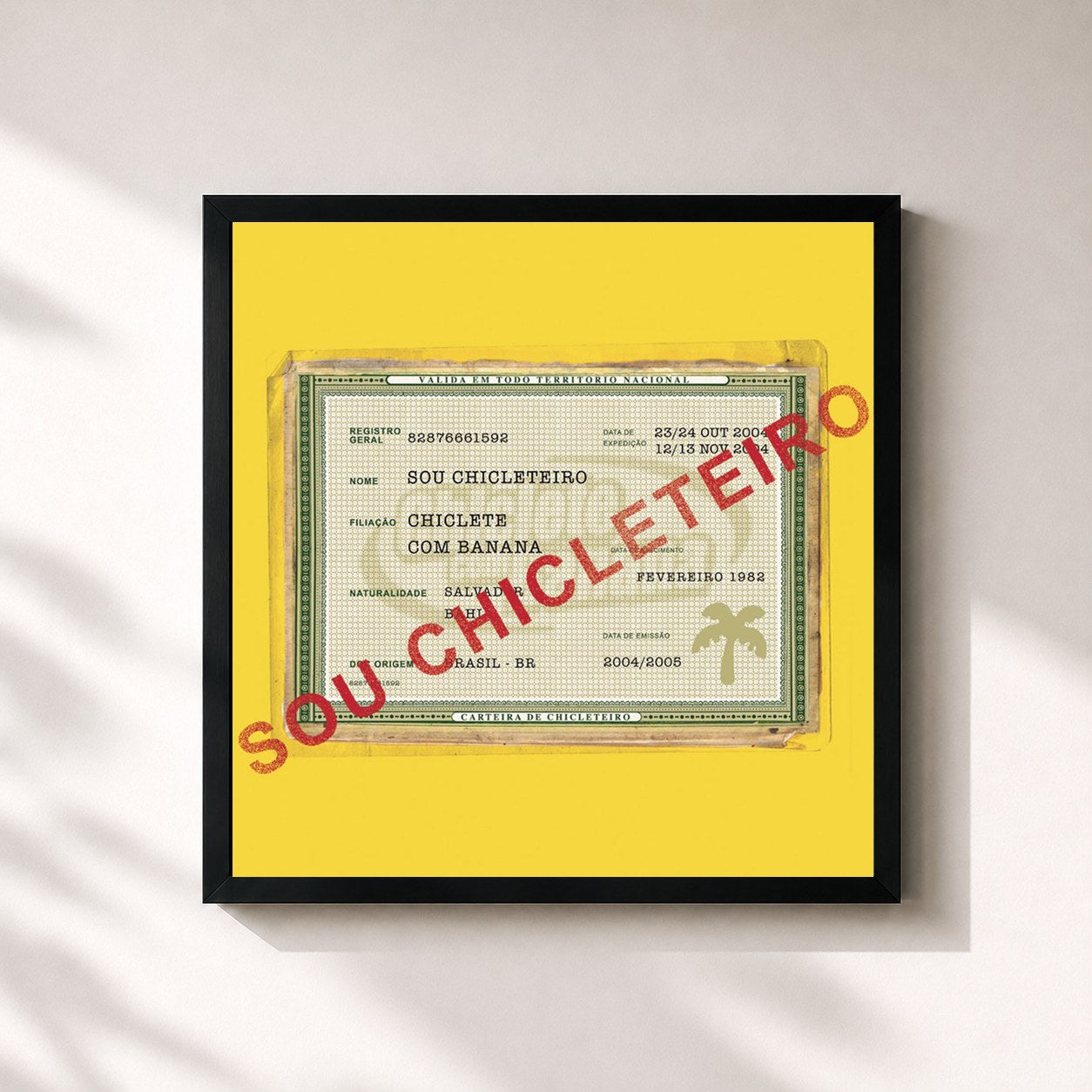 #noir Tableau carré de l'album Sou Chicleteiro de Chiclete Com Banana, cadre noir 32x32 cm