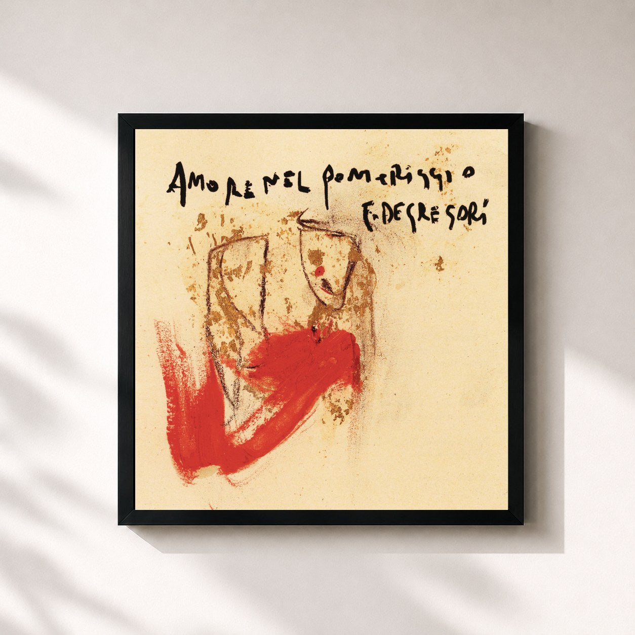 #noir Tableau carré de l'album Amore nel pomeriggio de Francesco De Gregori, cadre noir 32x32 cm