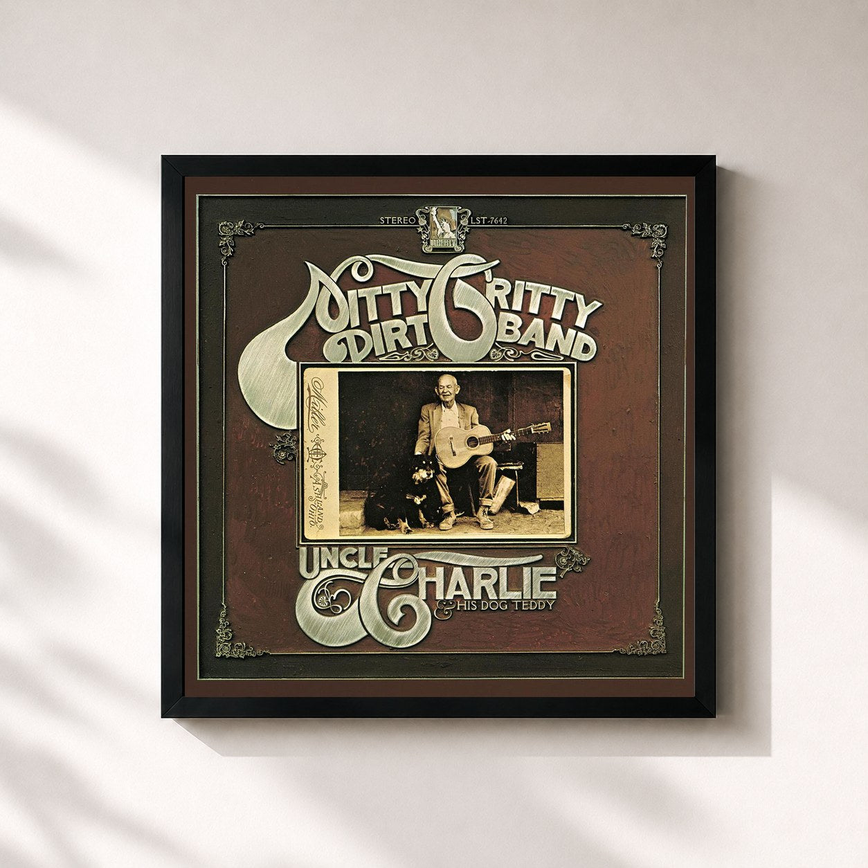 #noir Tableau carré de l'album Uncle Charlie And His Dog Teddy (Remastered) de Nitty Gritty Dirt Band, cadre noir 32x32 cm