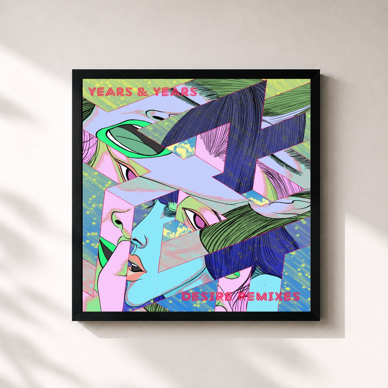 #noir Tableau carré de l'album Desire (Remixes) de Olly Alexander (Years & Years), cadre noir 32x32 cm