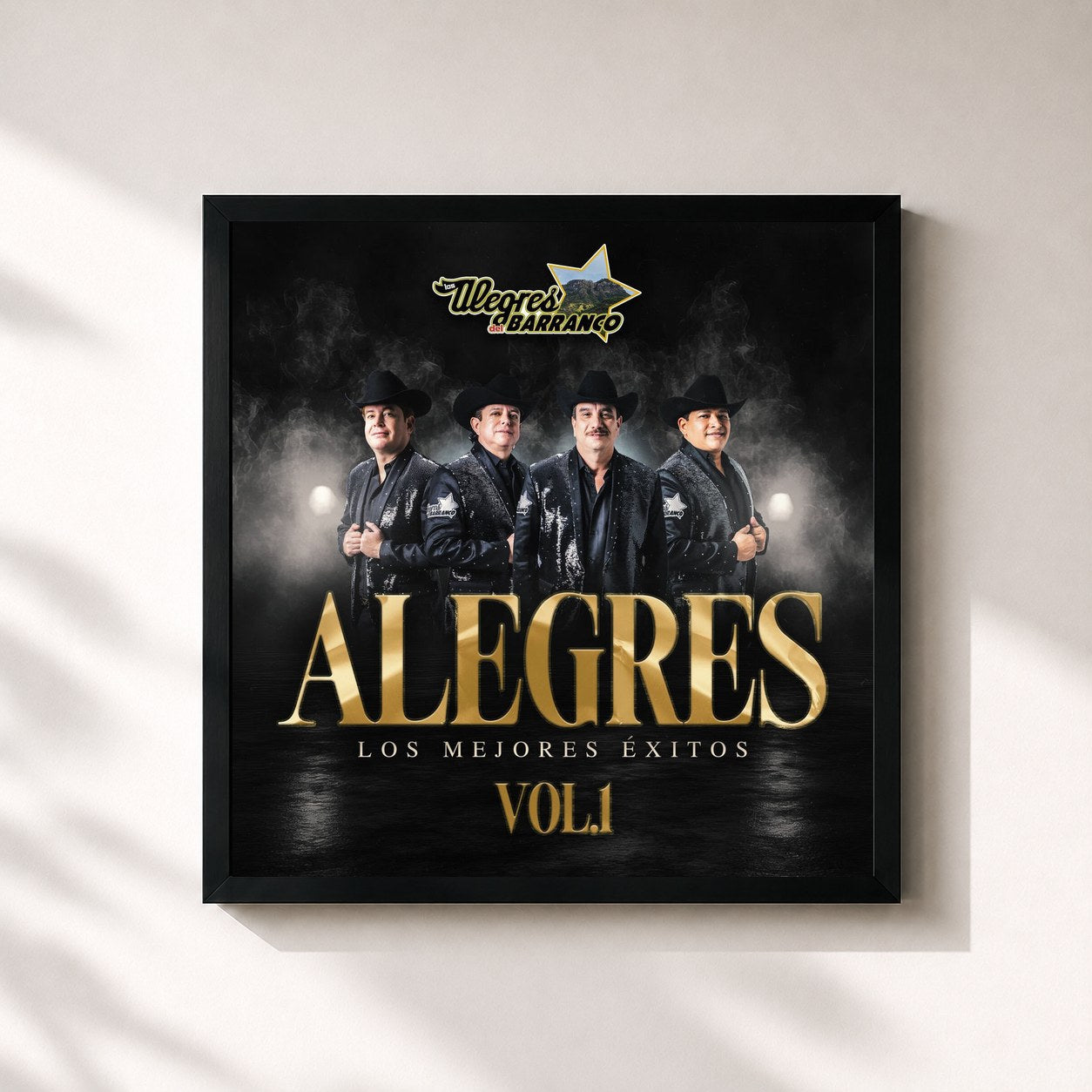 #noir Tableau carré de l'album Alegres - Los Mejores Exitos, Vol. 1 de Los Alegres Del Barranco, cadre noir 32x32 cm