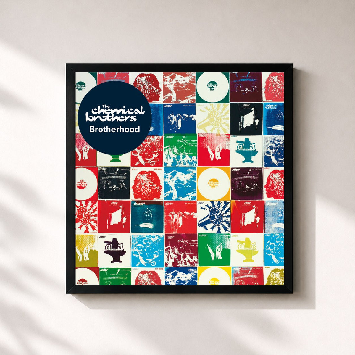 #noir Tableau carré de l'album Brotherhood de The Chemical Brothers, cadre noir 32x32 cm