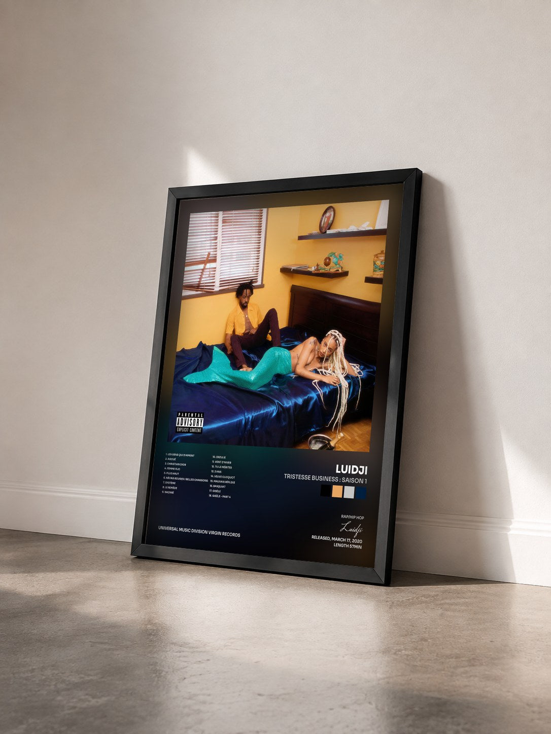 #noir Tristesse Business : Saison 1 by Luidji as a framed art print seen at an angle, black frame
