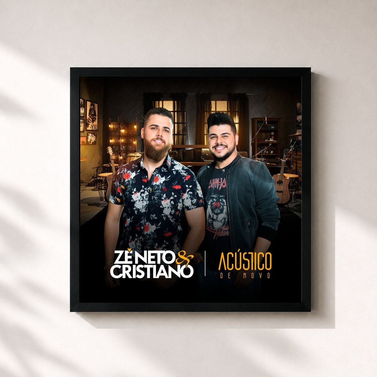 #noir Tableau carré de l'album Acústico de Novo de Zé Neto & Cristiano, cadre noir 32x32 cm