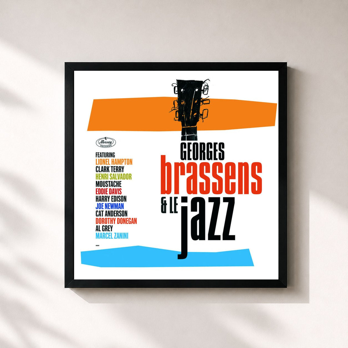 #noir Tableau carré de l'album Brassens Et Le Jazz de Georges Brassens, cadre noir 32x32 cm