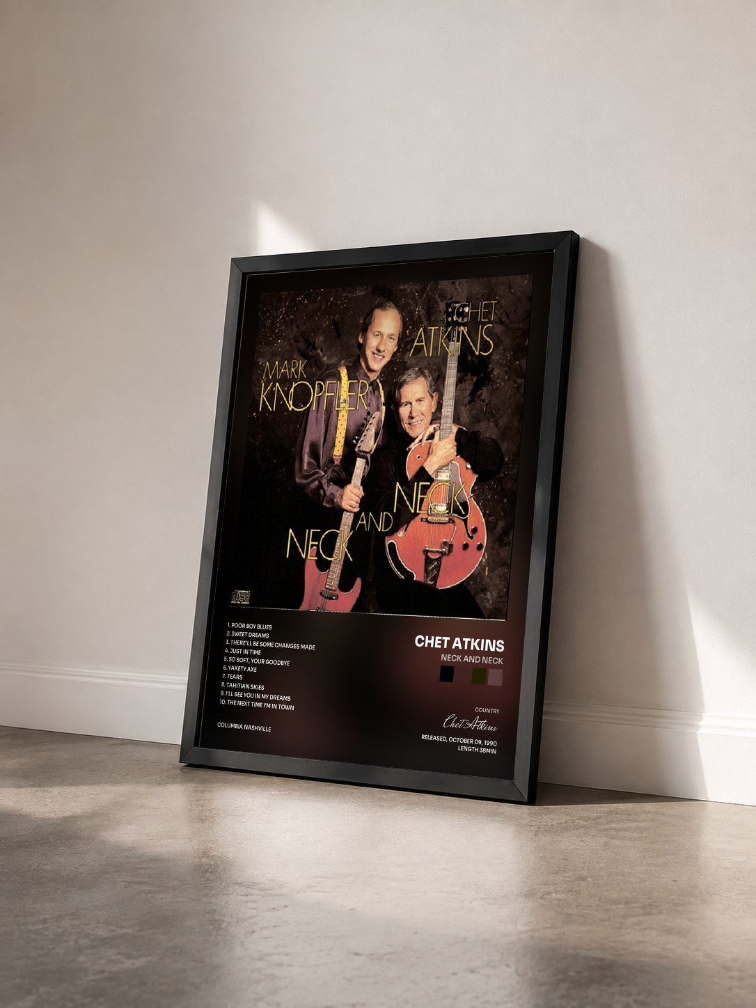 #noir Tableau de l'album Neck And Neck de Chet Atkins vu de trois quarts, cadre noir
